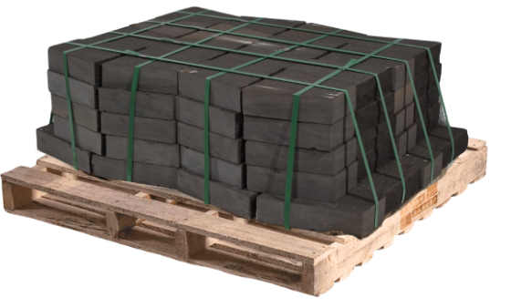 Black sandstone natural stone fire pit kit on a wooden pallet