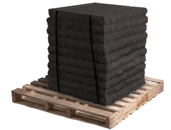Black sandstone natural stone pillar caps stacked on a wooden pallet for outdoor columns