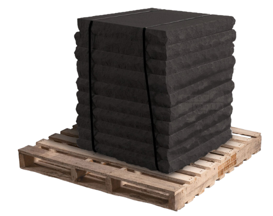 Black sandstone natural stone pillar caps stacked on a wooden pallet for outdoor columns