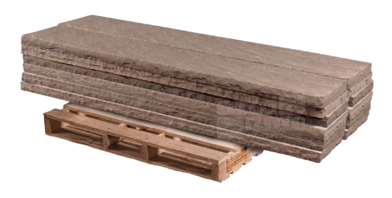 Brownstone natural stone treads stacked on a wooden pallet for outdoor staircases