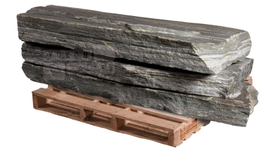 Elite blue granite natural stone steps stacked on a wooden pallet for outdoor landscaping