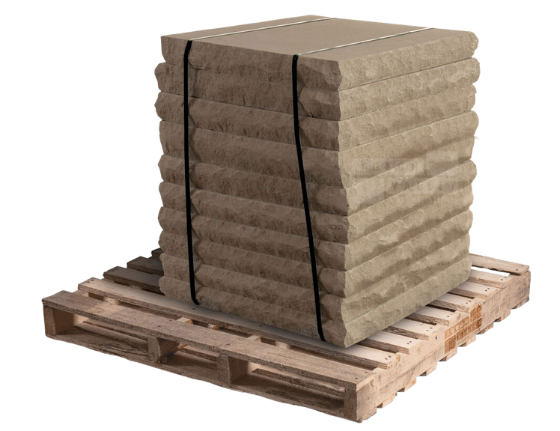 Indiana limestone natural stone pillar caps stacked on a wooden pallet for outdoor columns