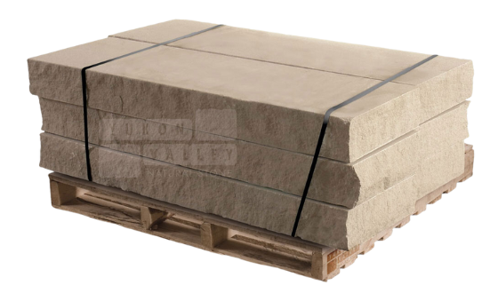 Indiana limestone natural stone steps stacked on a wooden pallet for outdoor landscaping