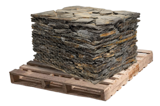Mocha brown natural stone wallstone stacked on a wooden pallet
