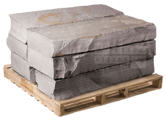 Tennessee grey natural stone steps stacked on a wooden pallet for outdoor landscaping
