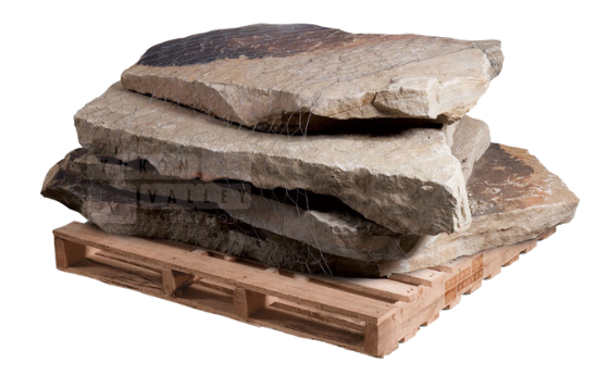 West Mountain natural stone steps stacked on a wooden pallet for outdoor landscaping