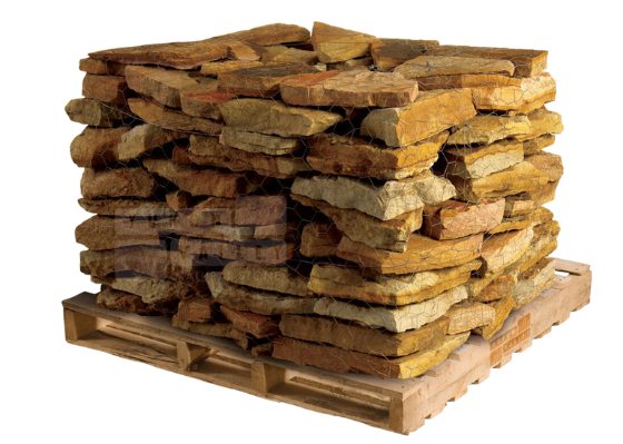 West Mountain natural stone wallstone stacked on a wooden pallet